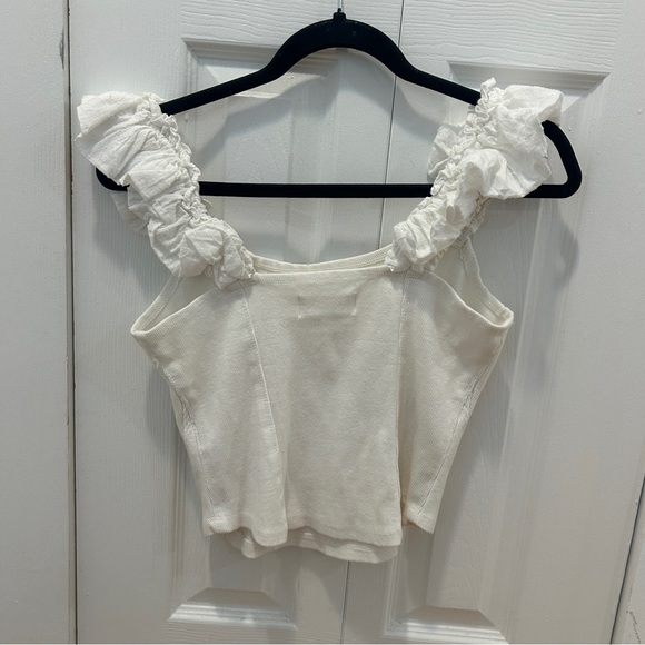 Anthropologie Cream Ruffled Ribbed Tank - Picture 4 of 4